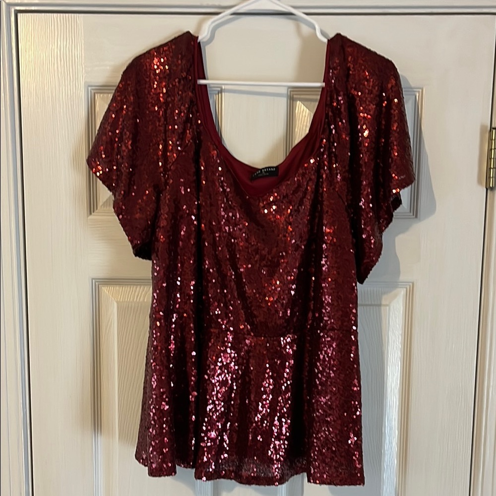 Lane Bryant Red Sequin Blouse Relaxed Fit